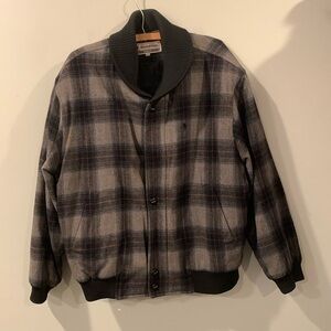 Manstar Wool *not perfect* Plaid Bomber Jacket Coat Gray Black Men’s Medium